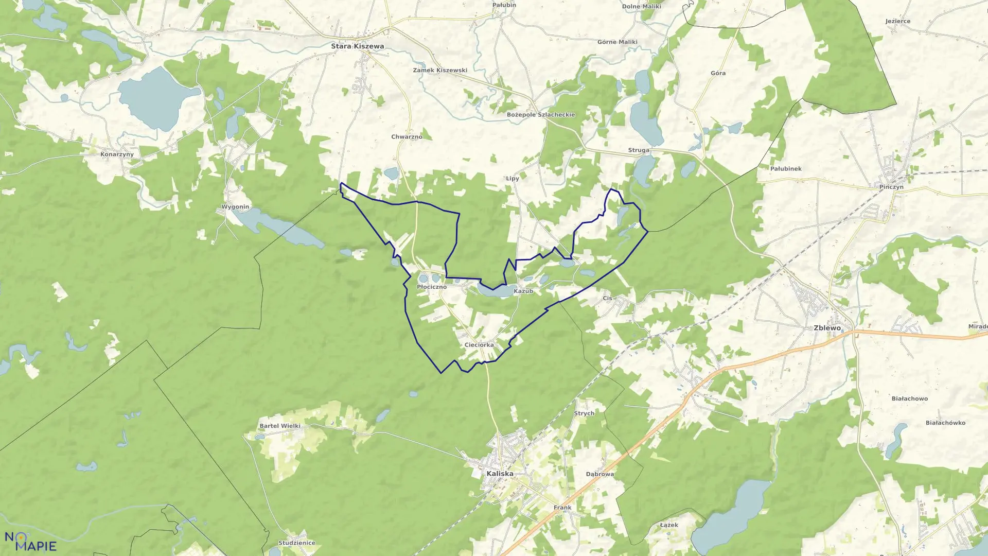 Mapa obrębu Cieciorka w gminie Kaliska