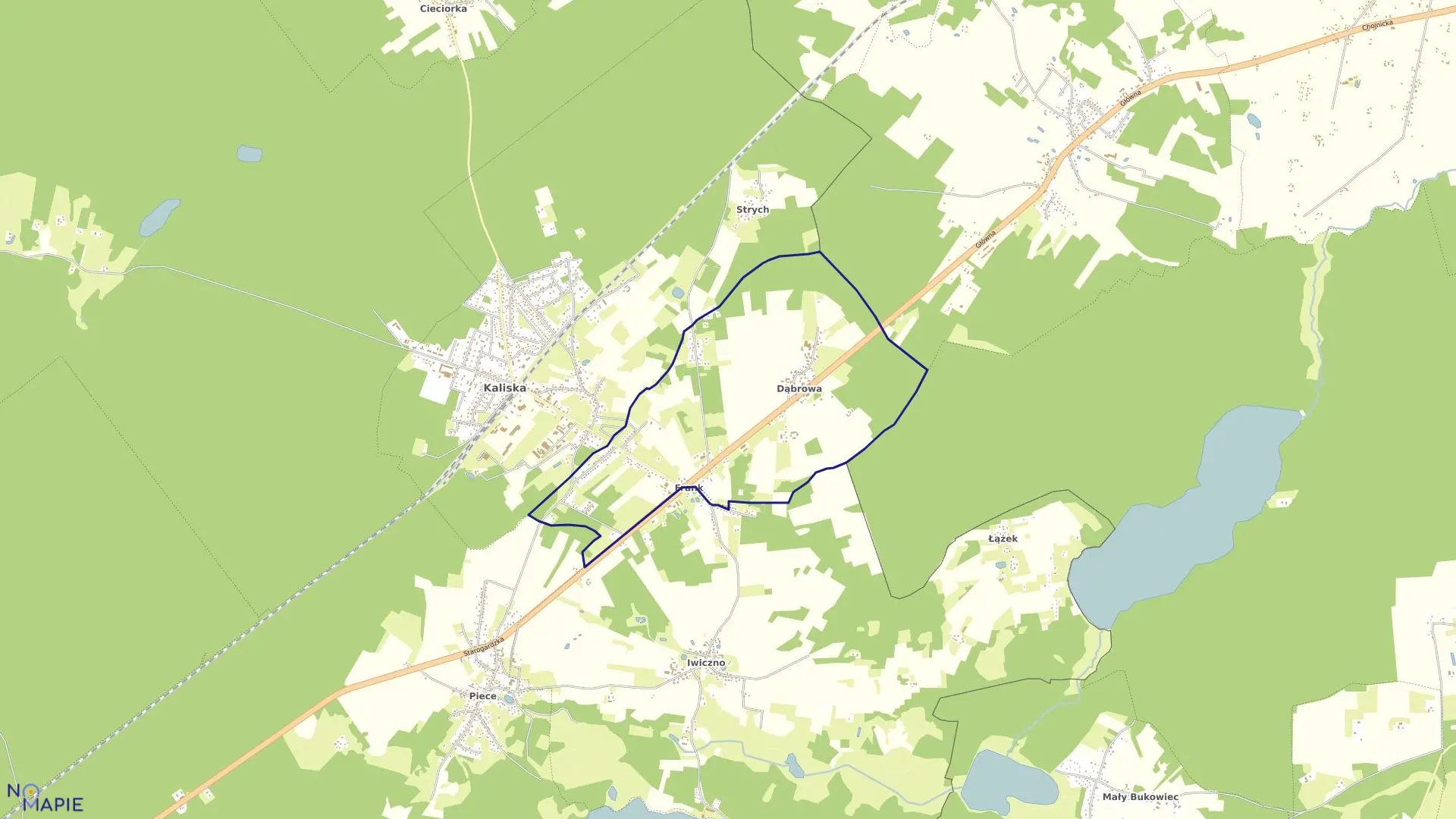 Mapa obrębu Dąbrowa w gminie Kaliska