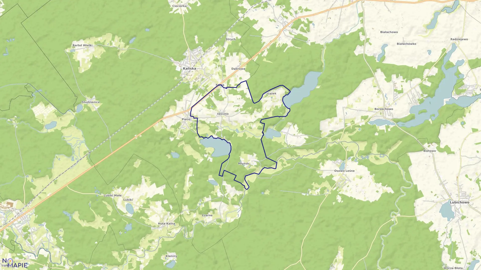 Mapa obrębu Iwiczno w gminie Kaliska